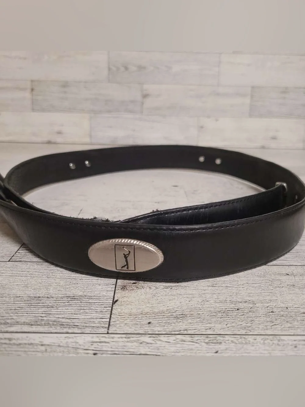 Men's PGA Tour Black Leather Western Athletic Golf Belt Size 38